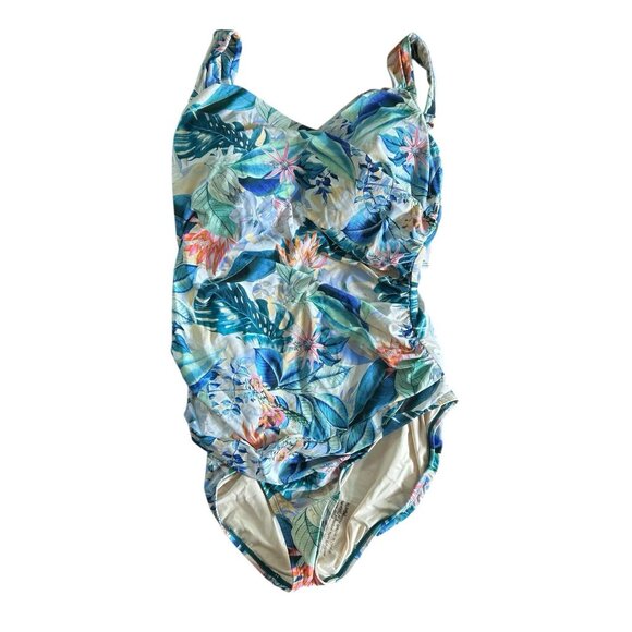 Jantzen Draped Swim Skirt Blue Beach Floral Stretch NWT Sz 16 Hawaiian - Picture 1 of 8